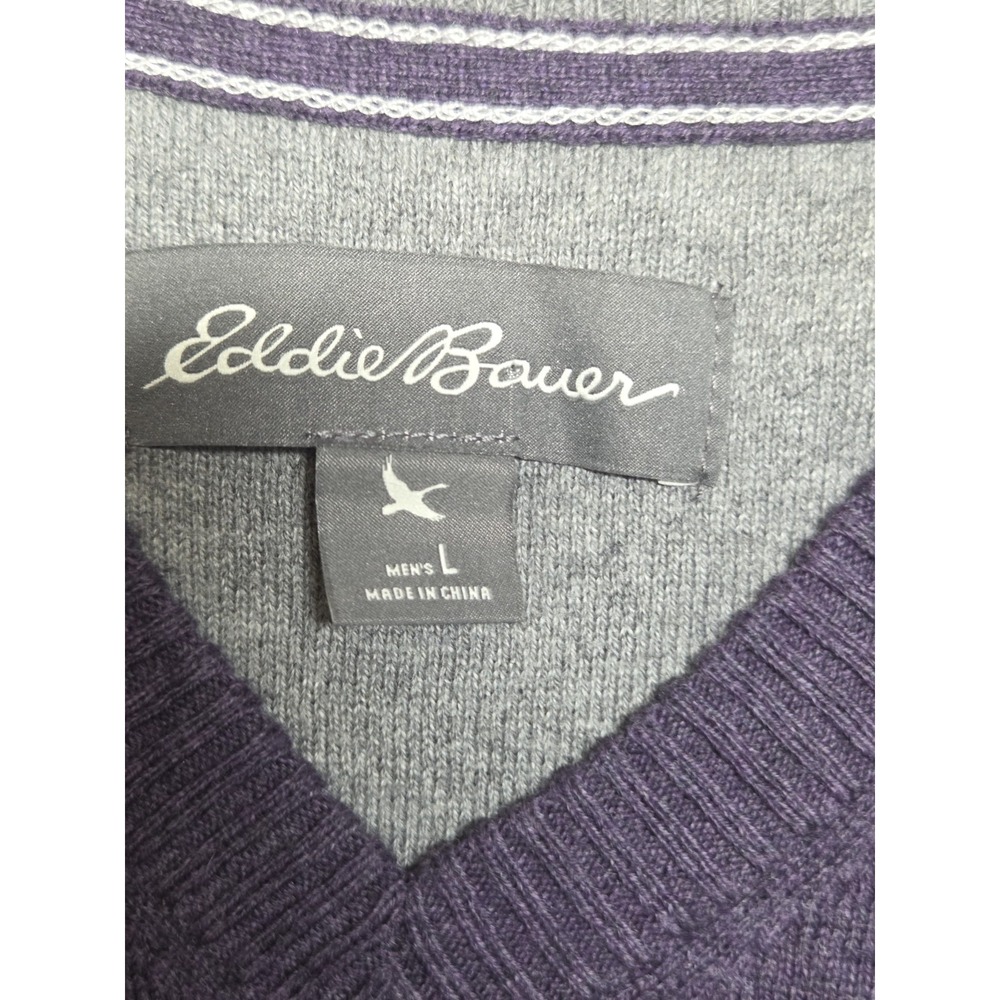 Eddie Bauer Merino Wool Blend Sweater Mens Large Purple Long Sleeve V Neck NWOT - Picture 2 of 9